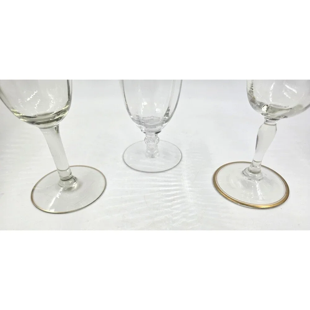 Vintage MCM Set 3 Tiffin Franciscan Minton Optic Wine Water Glass 24K Gold Trim